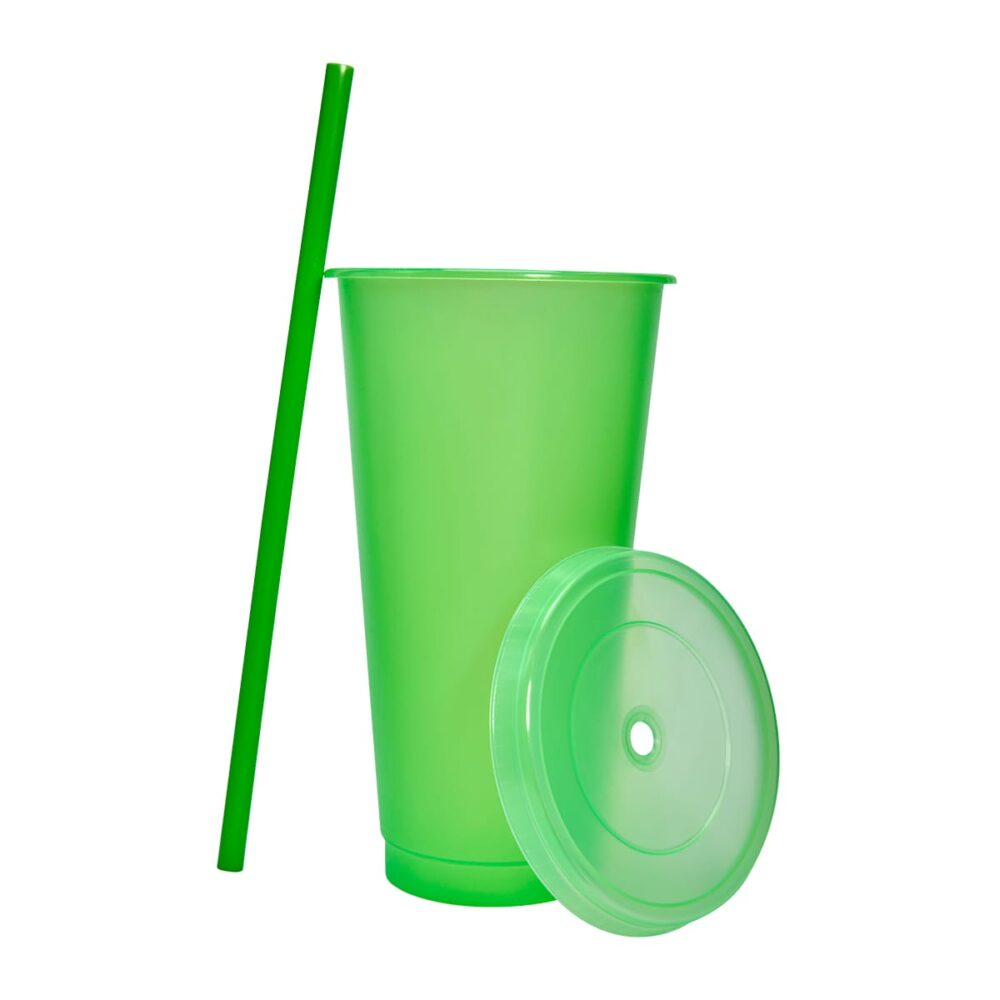 vaso plastico tapa push popote serigrafia verde