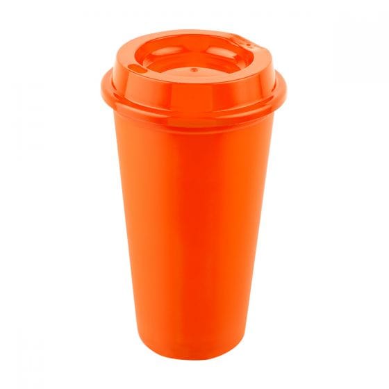 vaso tirich plastico cafetero tapa serigrafia naranja