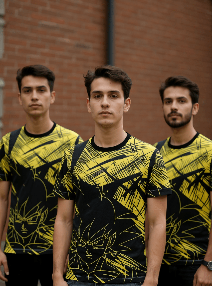 playera sublimada anime guerrero amarillo grupal