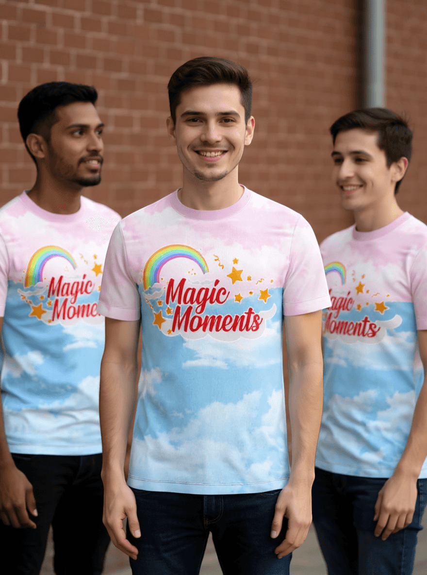 playera sublimada arcoiris nubes grupal
