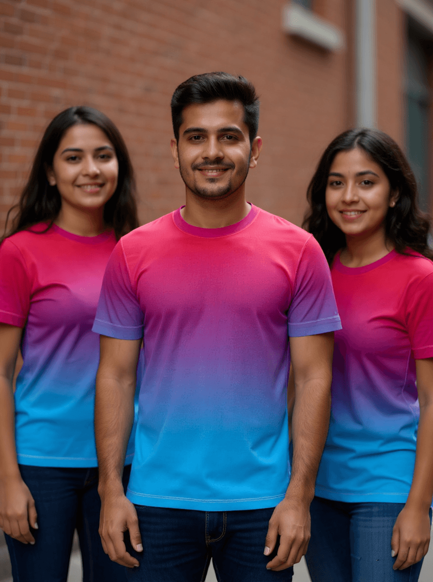 playera sublimada degradado rosa azul grupal