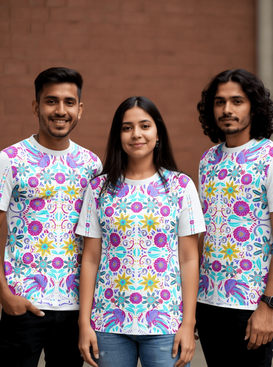 playera sublimada floral multicolor grupal