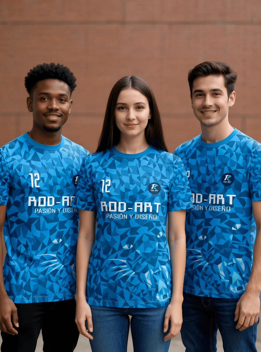 playera sublimada geometrico azul pantera grupal