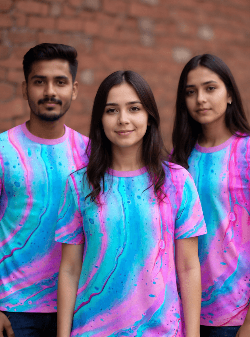 playera sublimada marmol rosa azul grupal