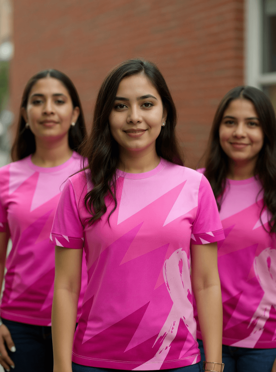 playera sublimada rosa rayos diagonales grupal