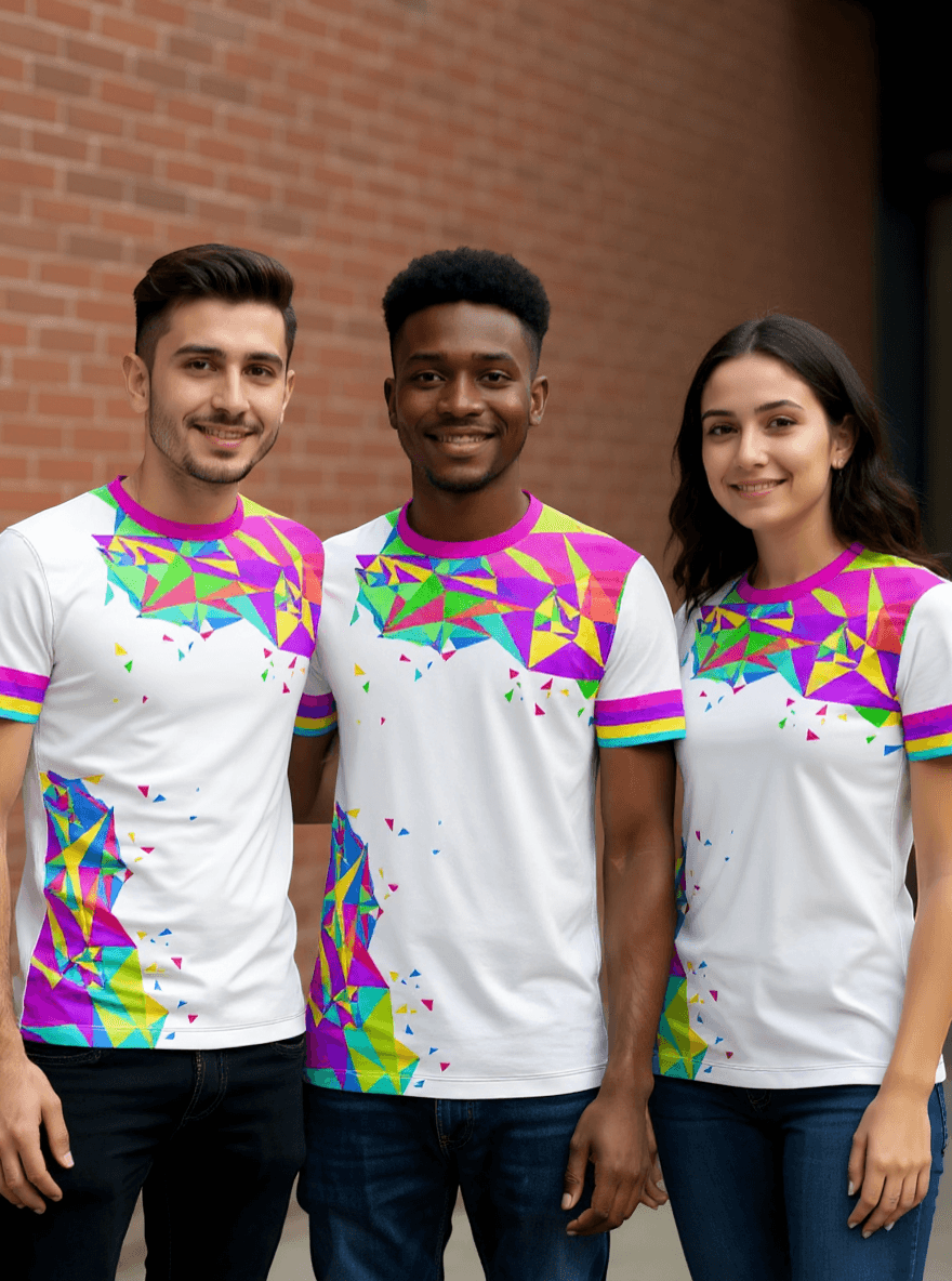 playera sublimada triangulos multicolor grupal